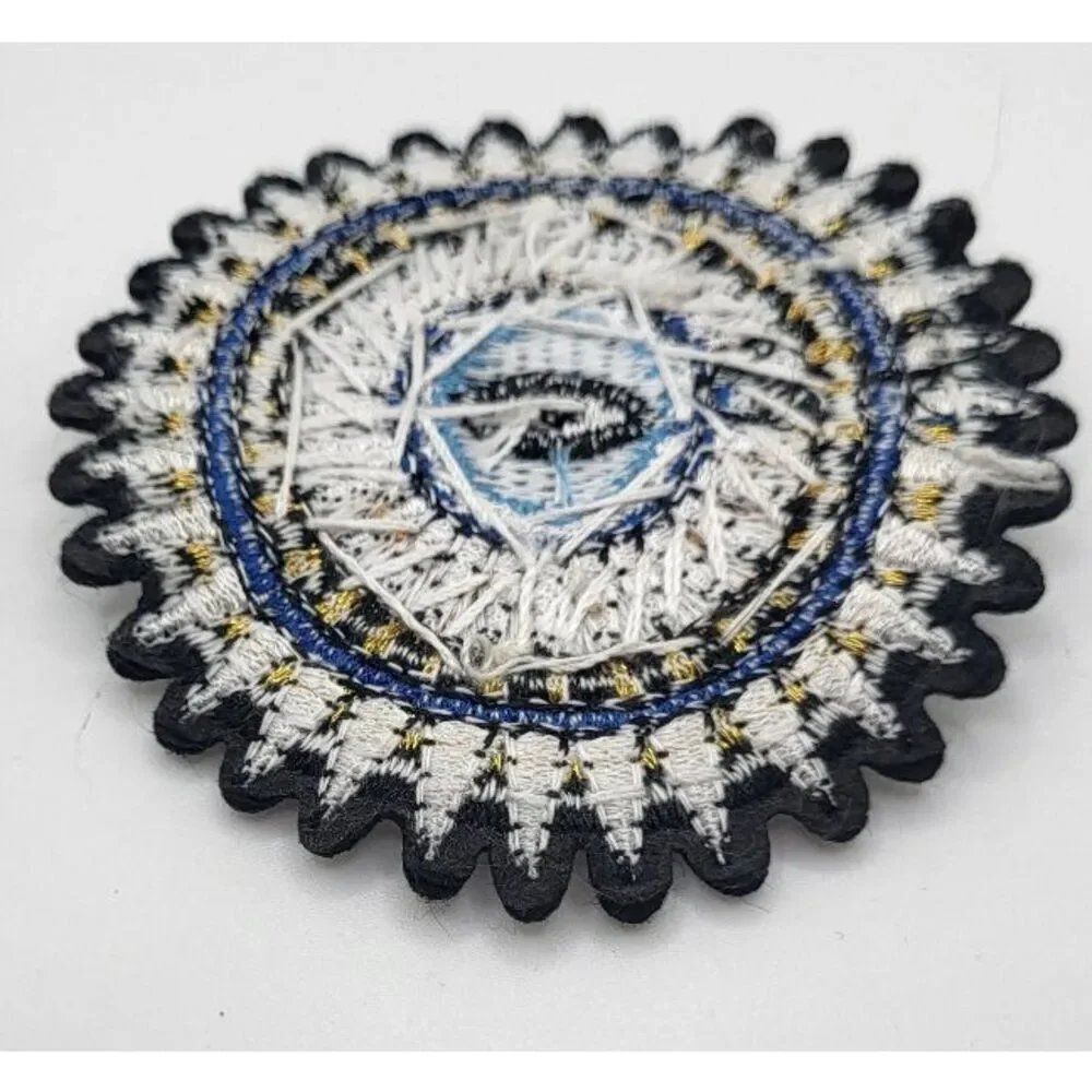 Beautiful Embroidered Beaded Circular Eyeball Applique Festival Sew On 2.5in